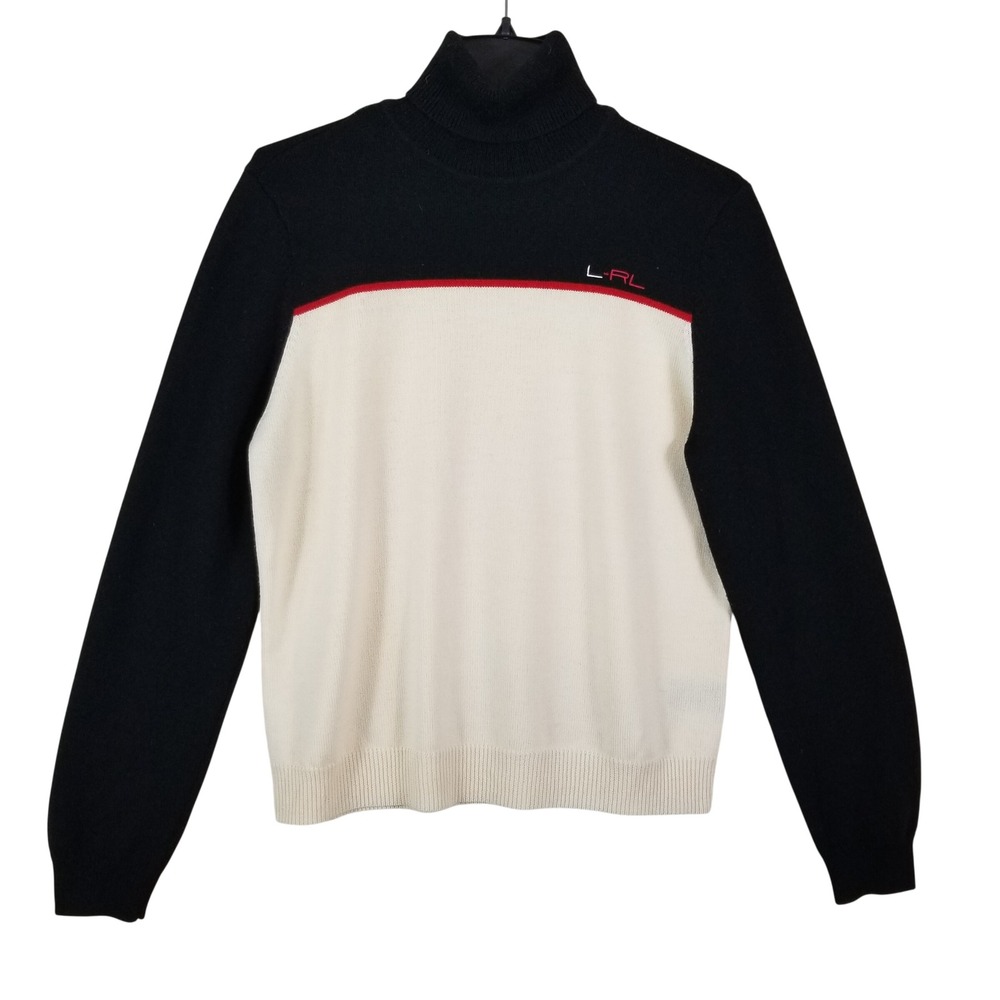 Lauren Active Ralph Lauren Merino Wool Turtleneck Sweater Black Cream XL